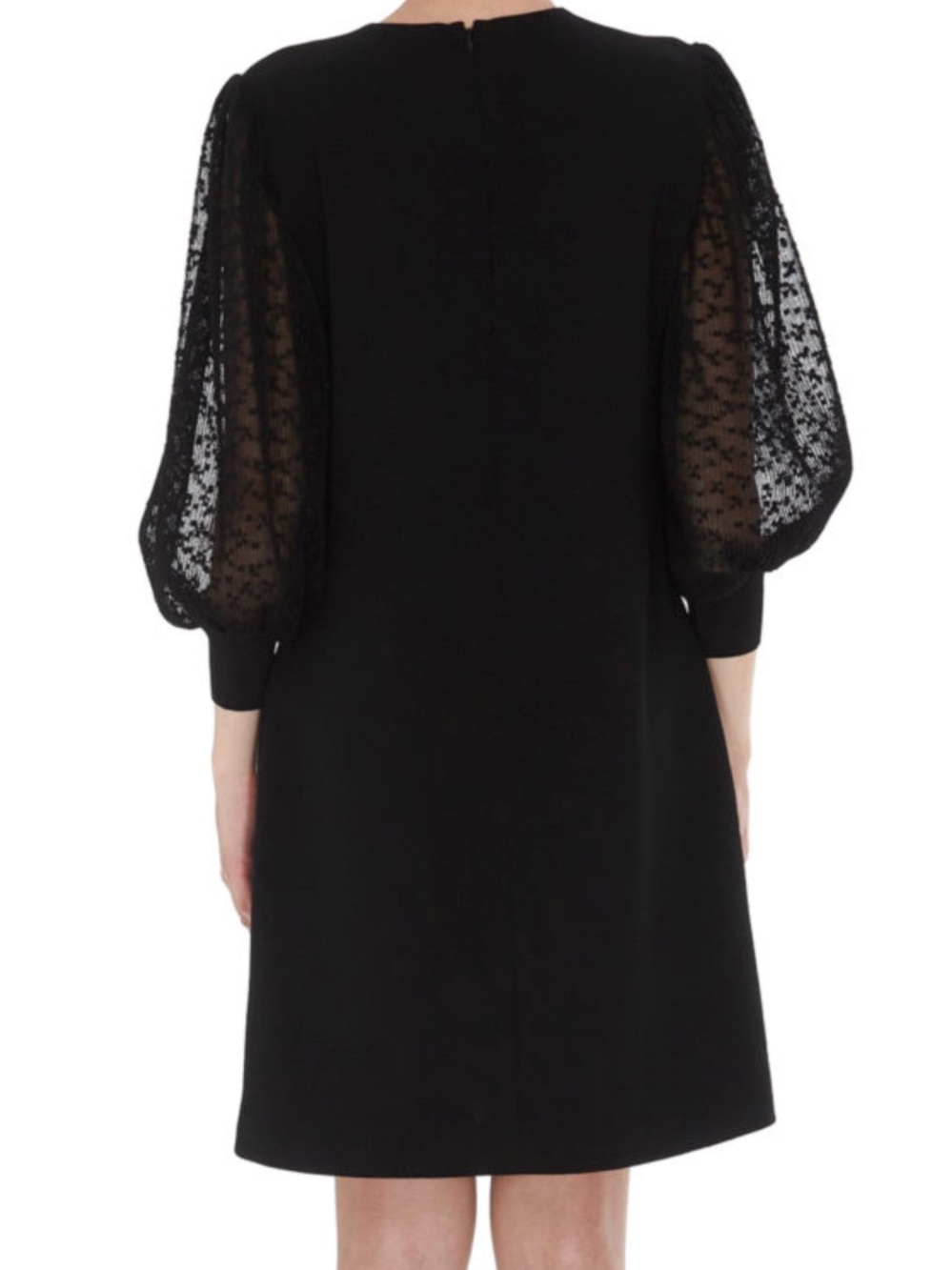 Givenchy Black Lace Trim Balloon Sleeve Wool Shift Dress 36/ US 4 - Picture 2 of 11